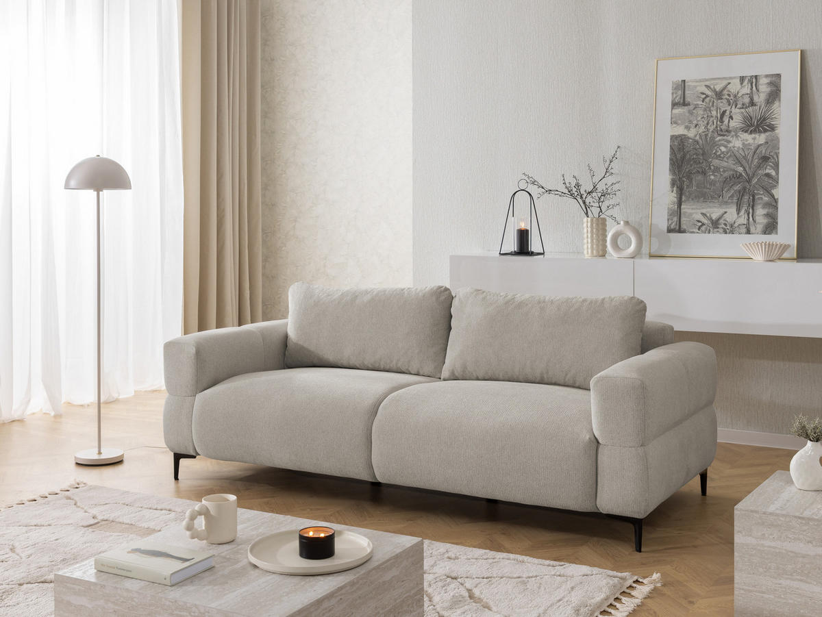 3-SITZER-SOFA Cardea in Bubble-Optik aus weichem Taupe Strukturstoff mit hohem Sitzkomfort - Taupe/Schwarz, Holz/Textil (217/80/97cm) - S-Style Möbel