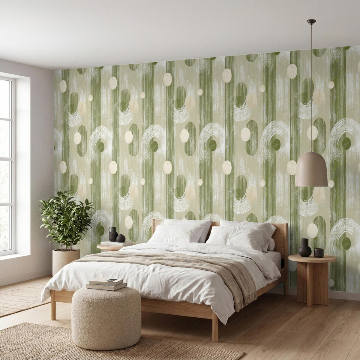 TAPETE - Künstlerisch - Modern - Grün - 500x200 cm - Olivgrün, Papier (500/200cm) - OnlyWow