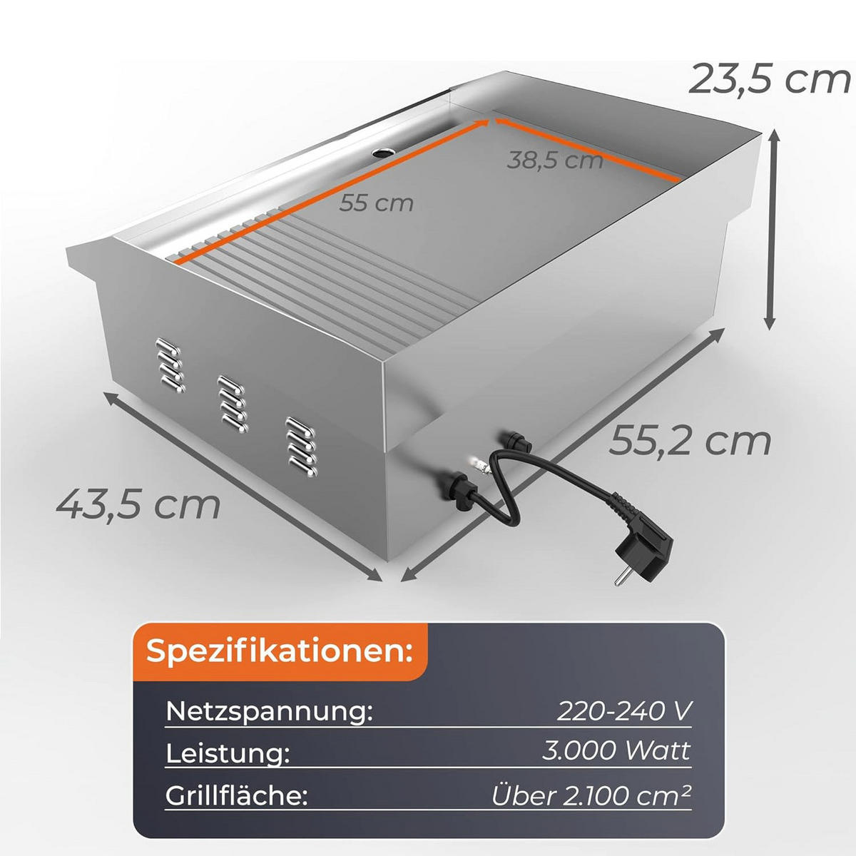 ELEKTROGRILL 3000W Edelstahl - Edelstahlfarben, Metall (43.5/23.5/55cm) - KLAMER