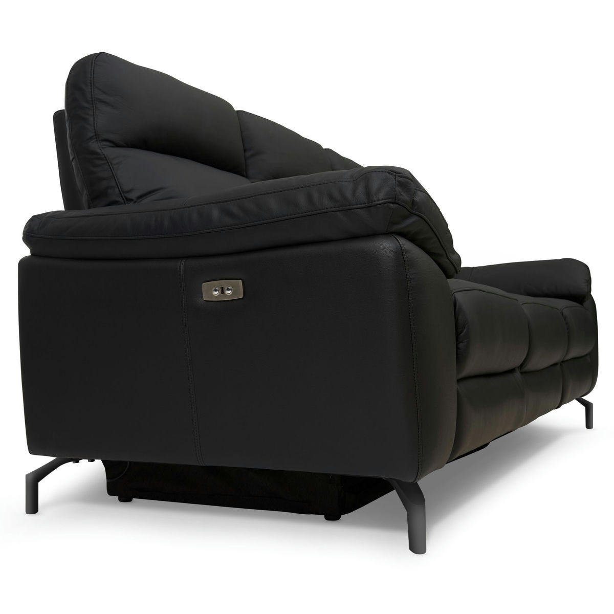 DREISITZER-SOFA Echtleder Schwarz - Schwarz, Leder/Metall (222/101/96cm) - Furnhouse