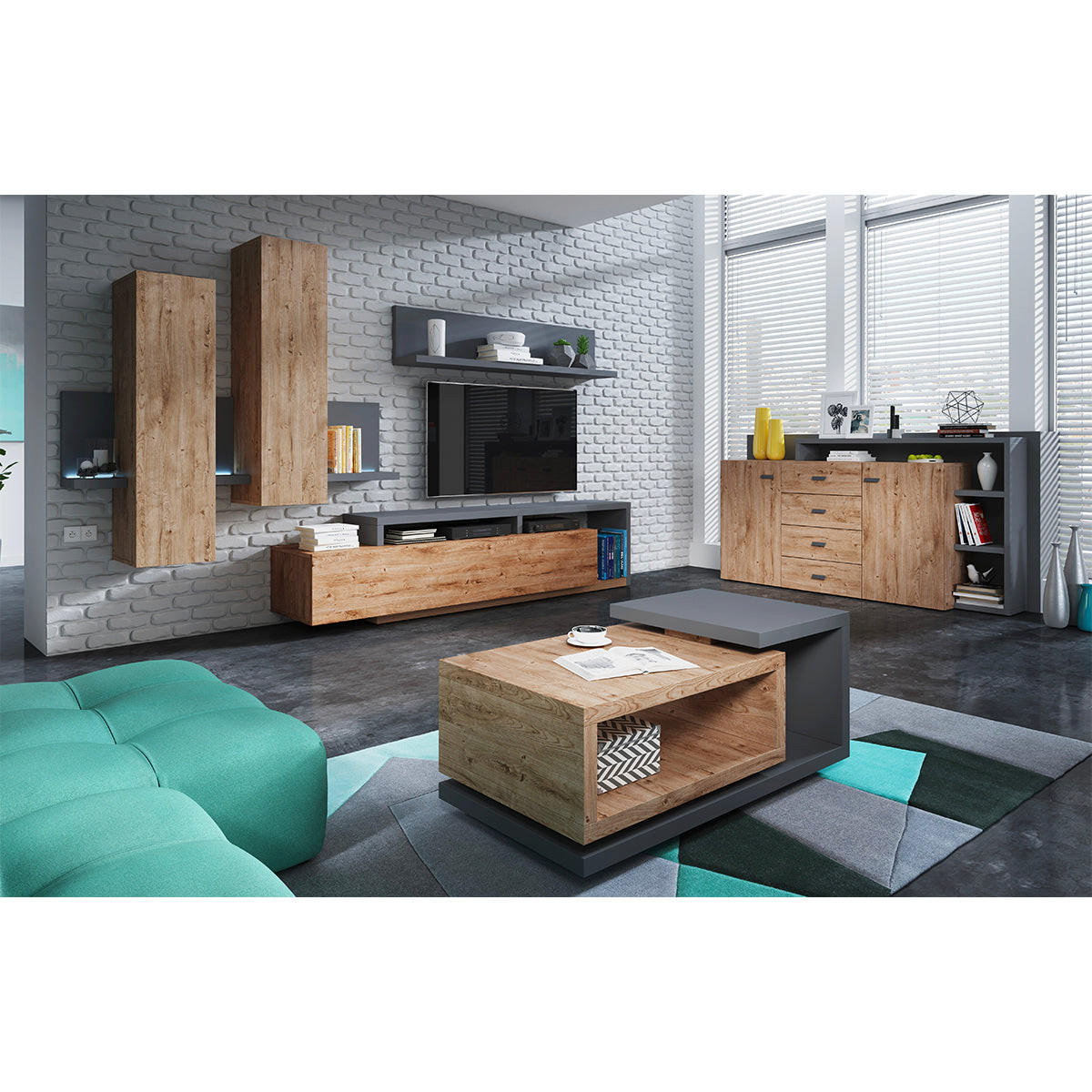 TV-MÖBEL Ilyes Holz und Grau - Grau, Holzwerkstoff (219/25/45cm) - Petits-meubles