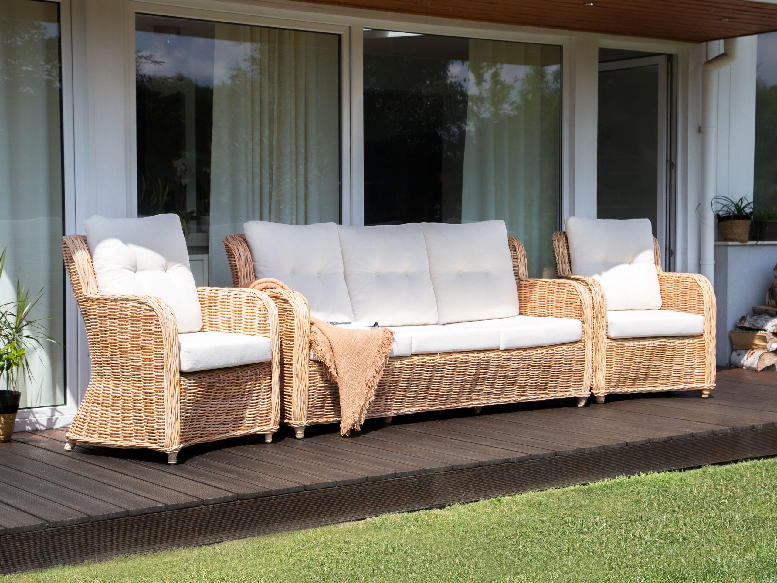 LOUNGE-SET Rattan Natürlich Alessano - Naturfarben/Weiß, Naturmaterialien - Beliani