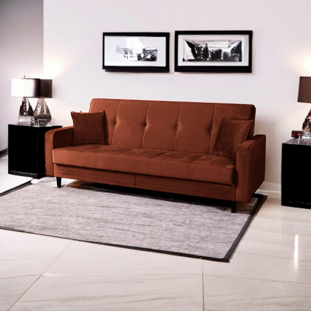SOFA Luna 213cm im skandinavisches Stil, mit Schlaffunktion und Bettkasten, braun - Braun, Kunststoff (213/92/94cm) - Margaret Hadas24