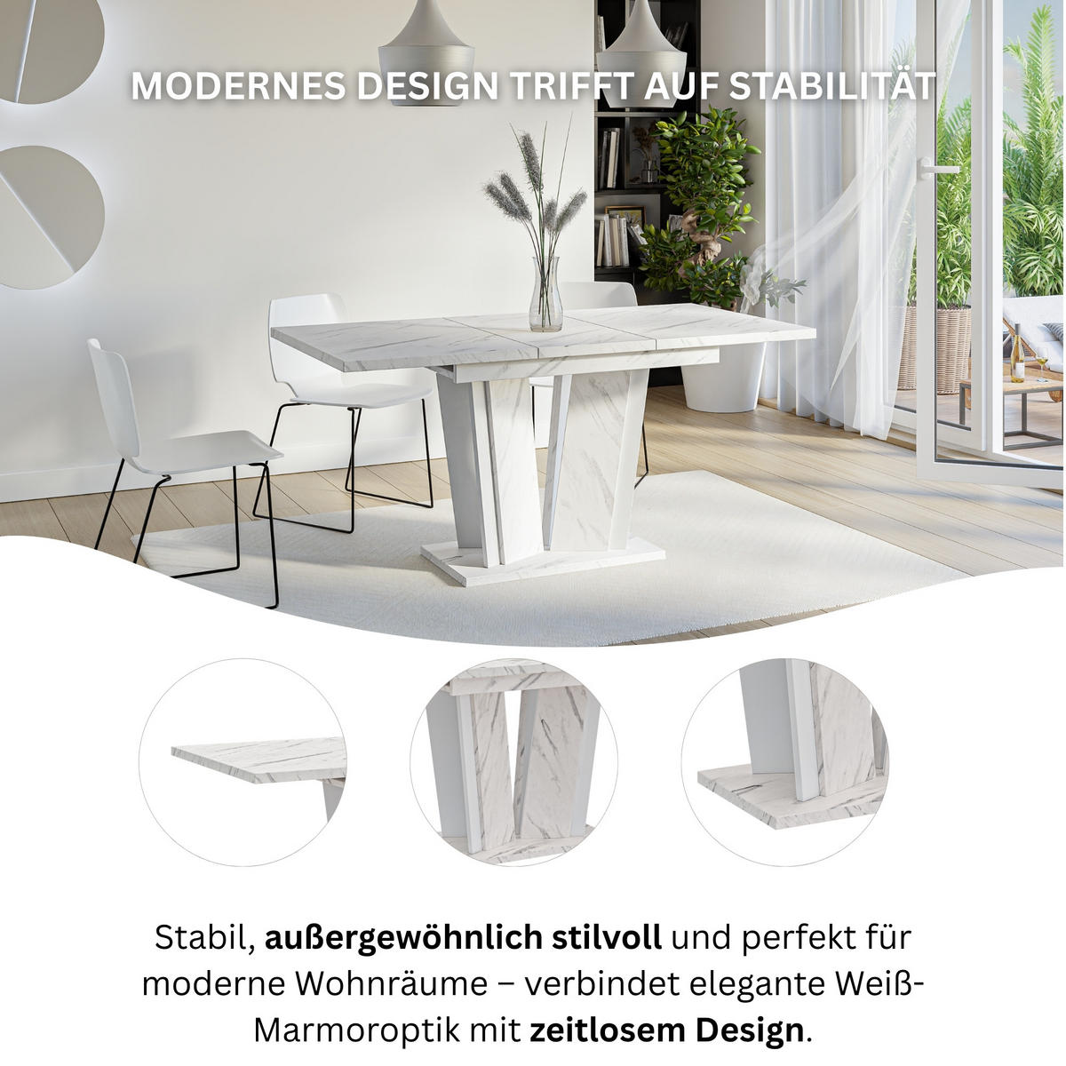 ESSTISCH Ausziehbar 120-160 cm Weiß Marmor-Optik - Weiß, Holzwerkstoff (160/80/75cm) - Home Collective