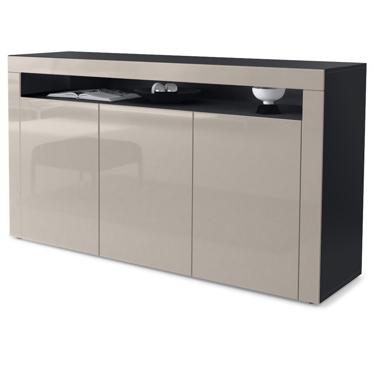 SIDEBOARD Valencia Sandgrau Hochglanz / Sandgrau Hochglanz - Sandfarben, Holzwerkstoff (155/92/40cm) - Vladon
