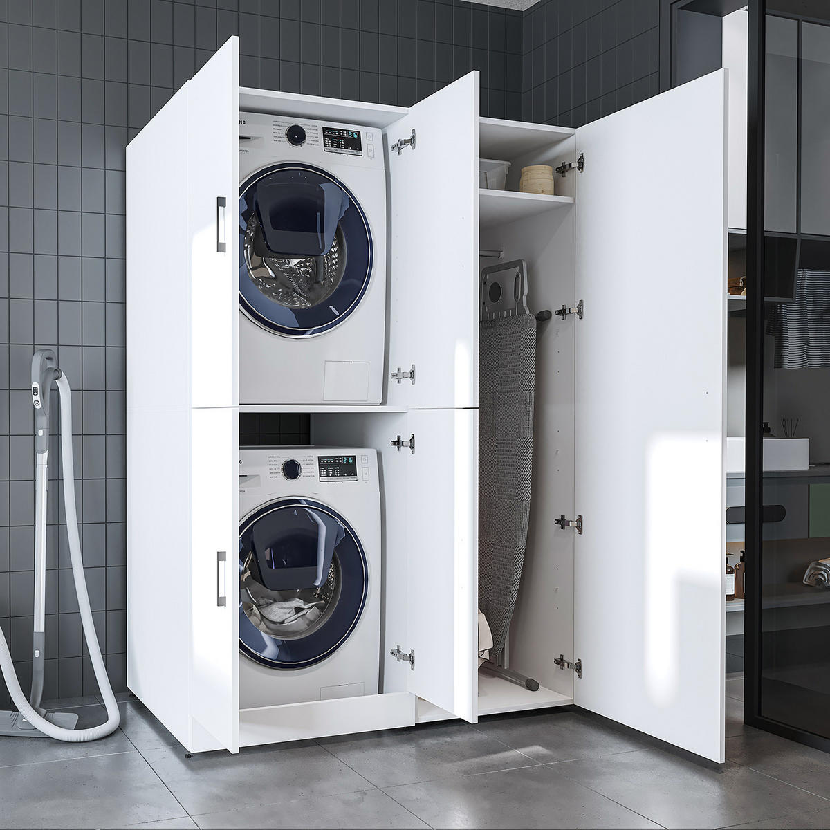WASCHMASCHINENSCHRANK DORA-II 130cm Breit, 186cm Hoch - Weiß, Holzwerkstoff (130/186/73.8cm)