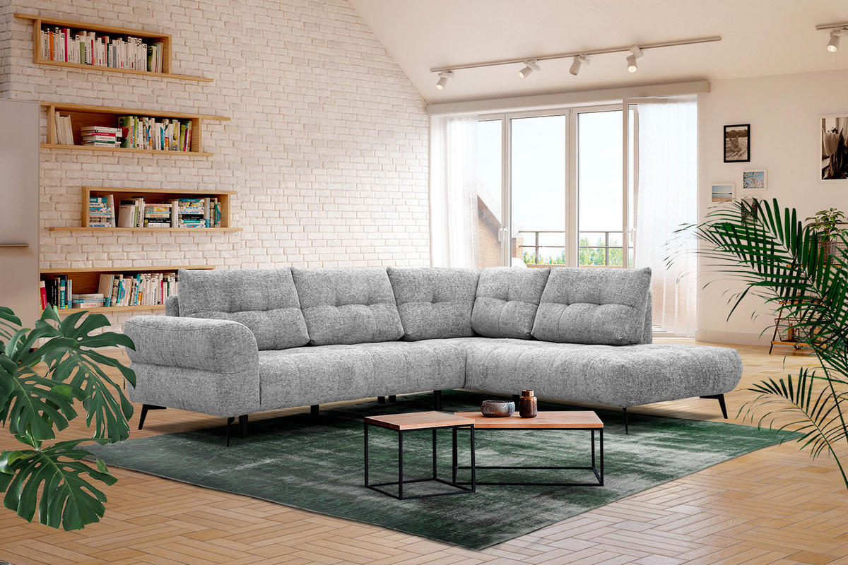 ECKSOFA SALVINI 5-Sitzer, grau - Schwarz/Grau, Holzwerkstoff/Textil (292/158cm) - Courtois Laville
