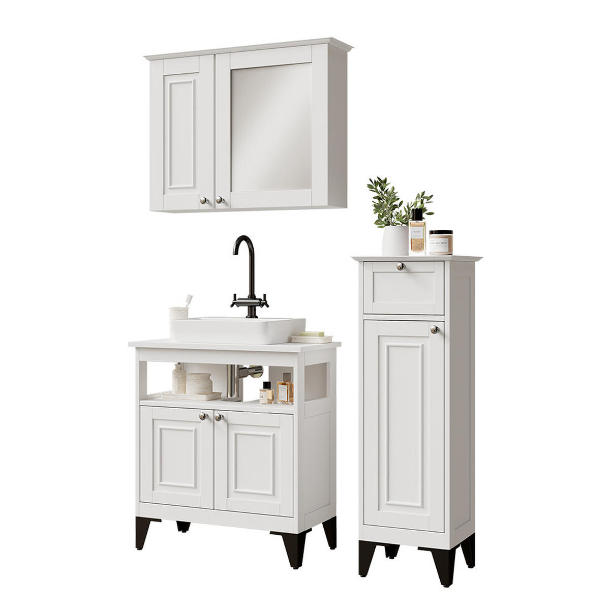 KUPAONSKI SET SA SREDNJIM ORMAROM Vanity Bijela 3 dijela - bijela, drvni materijal (60/65/30cm) - Vicco