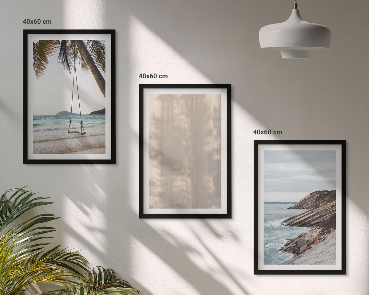 WANDBILDER 3er-Set - 40x60 cm Schwarzer Rahmen - Sommerlicher Sandstrand mit Meerblick - Schwarz, Kunststoff (40/60cm) - ArtPrintCave