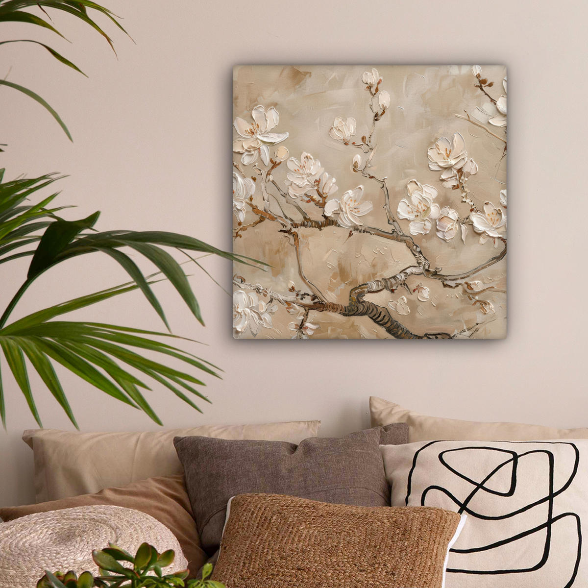 LEINWANDBILD - Blumen - Modern - Beige - Weiß - Blüte - 50x50 - Room Decor - Beige, Textil (50/50cm) - MuchoWow
