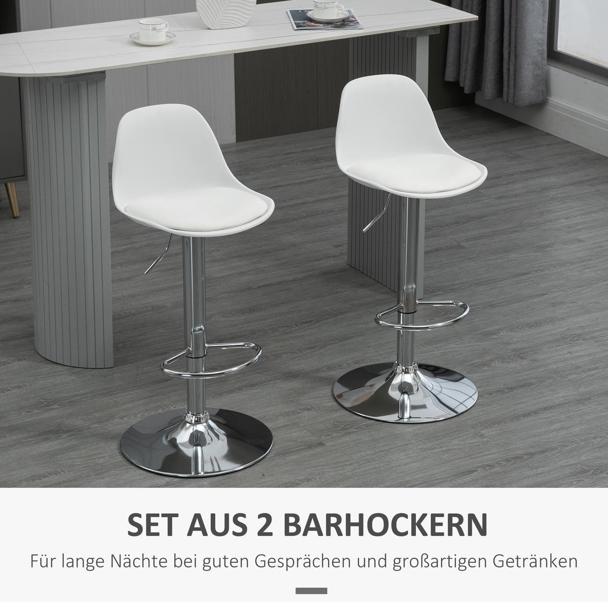 BARHOCKER 2er-Set Weiß, höhenverstellbar aus Kunstleder - Weiß, Kunststoff (42/104/38cm) - MIVRAY