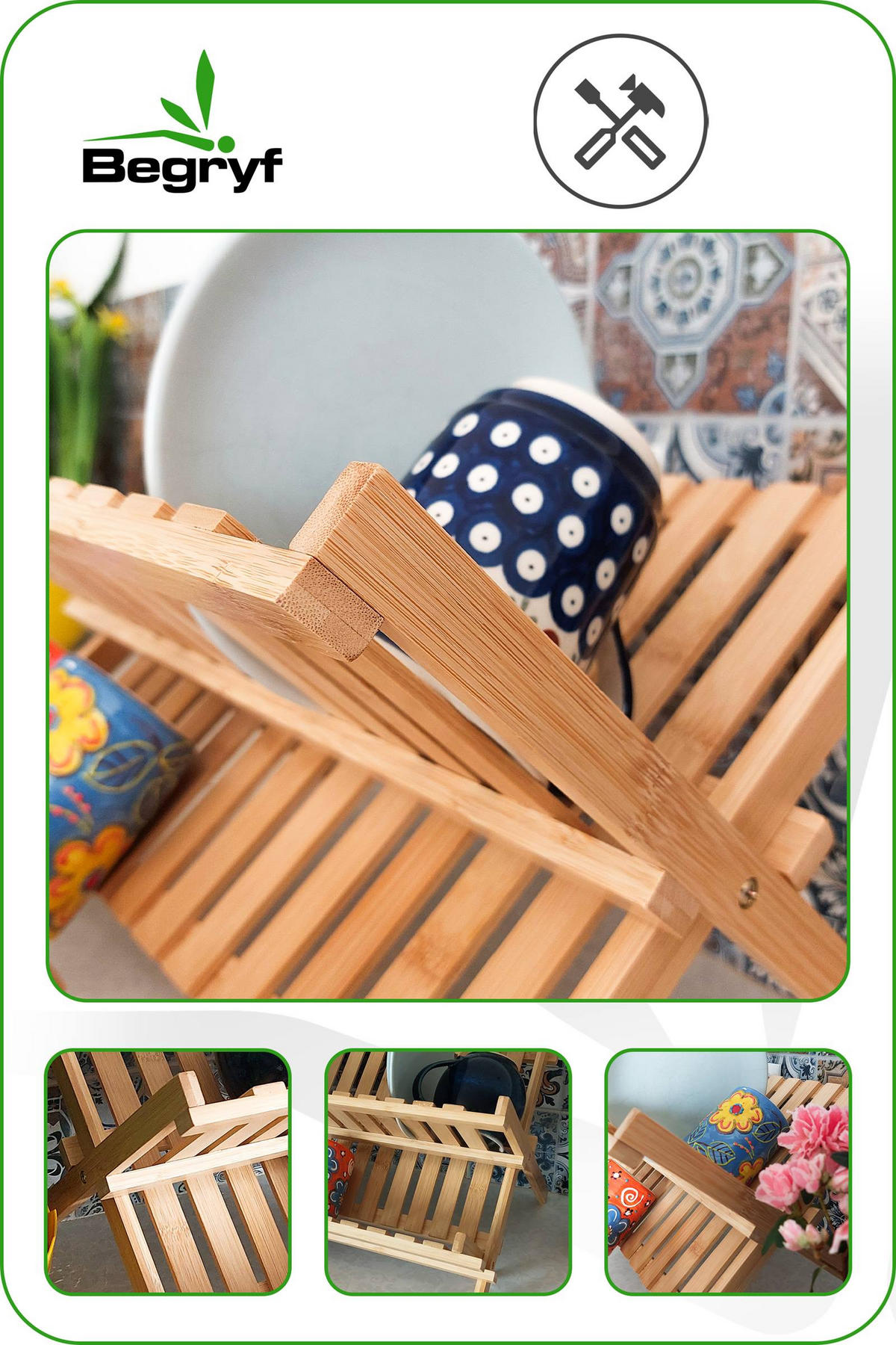 GESCHIRRTROCKNER Bambus Natur zweistufig klappbar 45×35×25 cm - Naturfarben, Holz (45/25/35cm) - Begryf