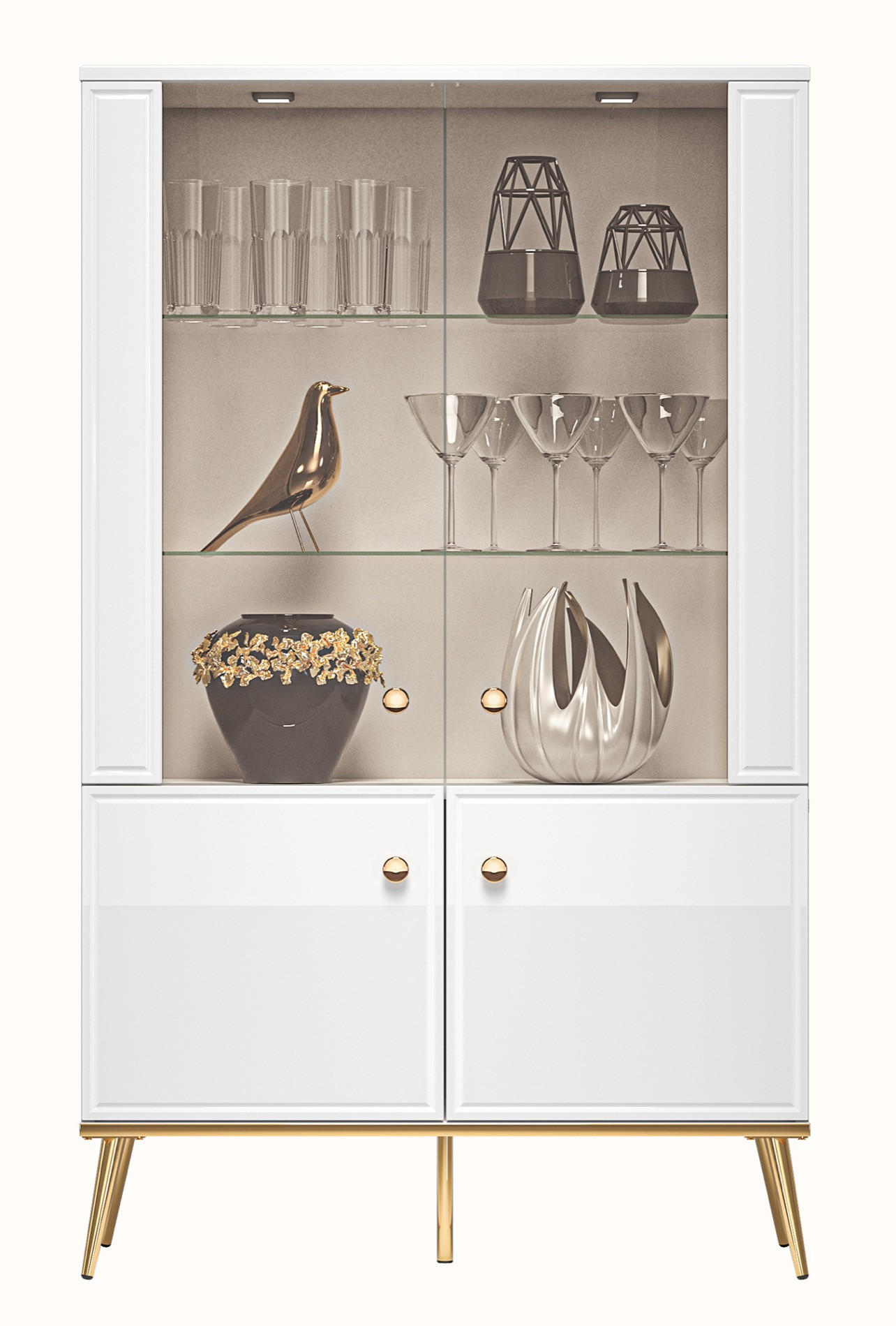 VITRINE Darrby Weiß - Goldfarben/Weiß, Holzwerkstoff/Metall (92/152.3/40cm) - Selsey