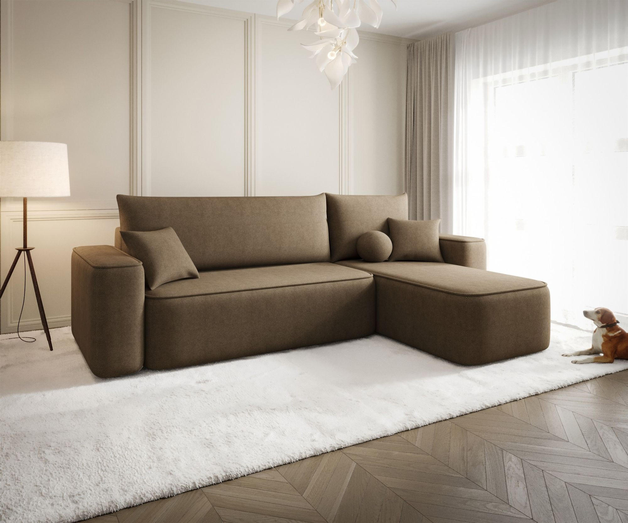 Thumbnail - Fun Möbel Ecksofa, Braun, Textil, Ottomane rechts, 250x150 cm, Wohnzimmer, Sofas & Couches, Wohnlandschaften, Ecksofas