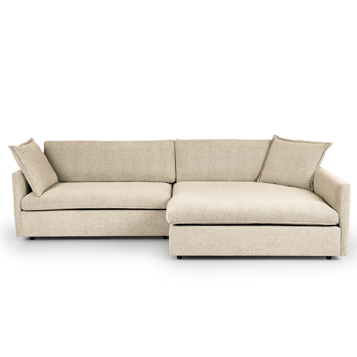 ECKSOFA mit Longchair - Creme/Schwarz, Kunststoff/Textil (290/183cm) - home24