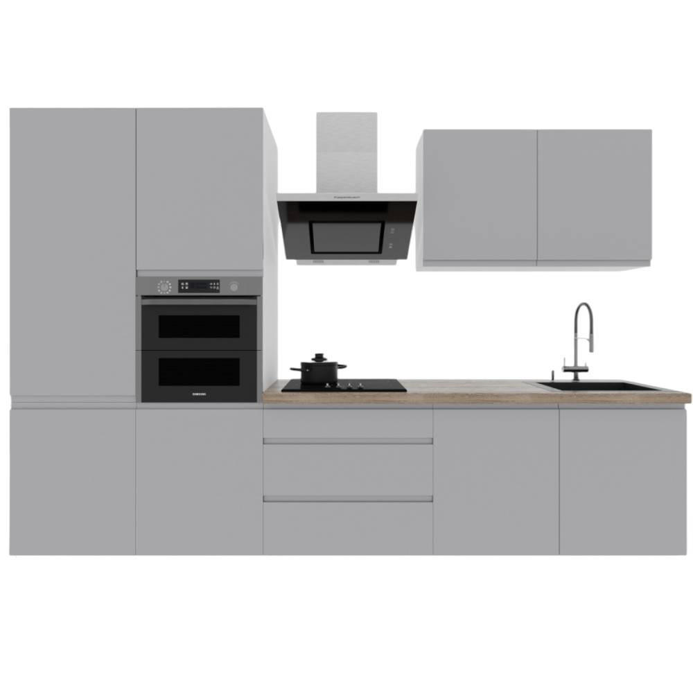 KÜCHENLEERBLOCK 320 cm Aspen K57-M320 in Grau/Hochglanz - Grau, Holz (320/212/60cm)