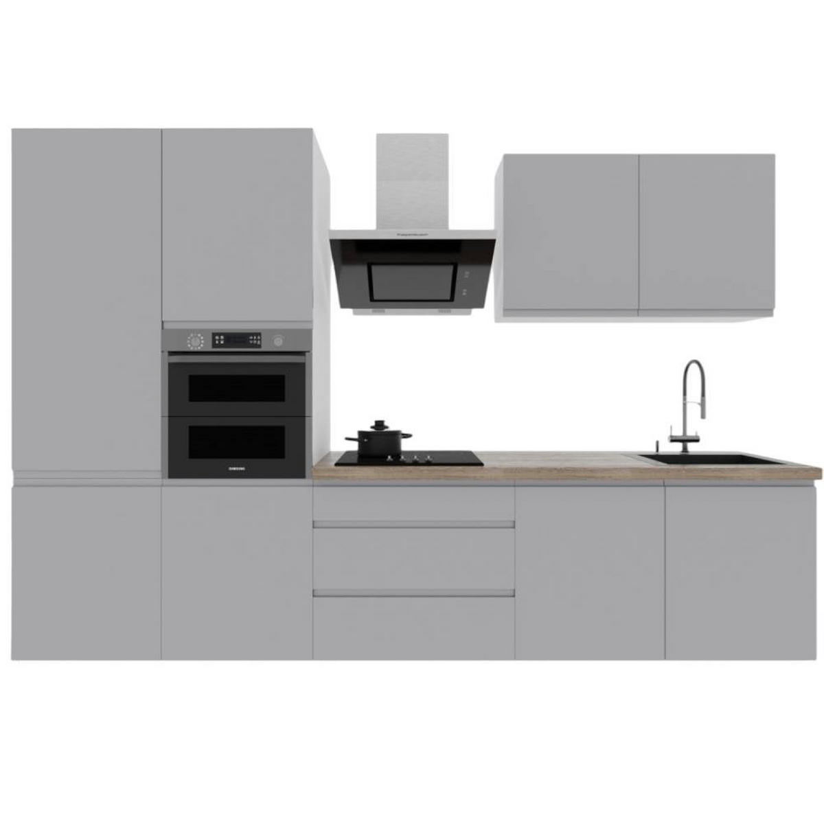 KÜCHENLEERBLOCK 320 cm Aspen K57-M320 in Grau/Hochglanz - Grau, Holz (320/212/60cm)