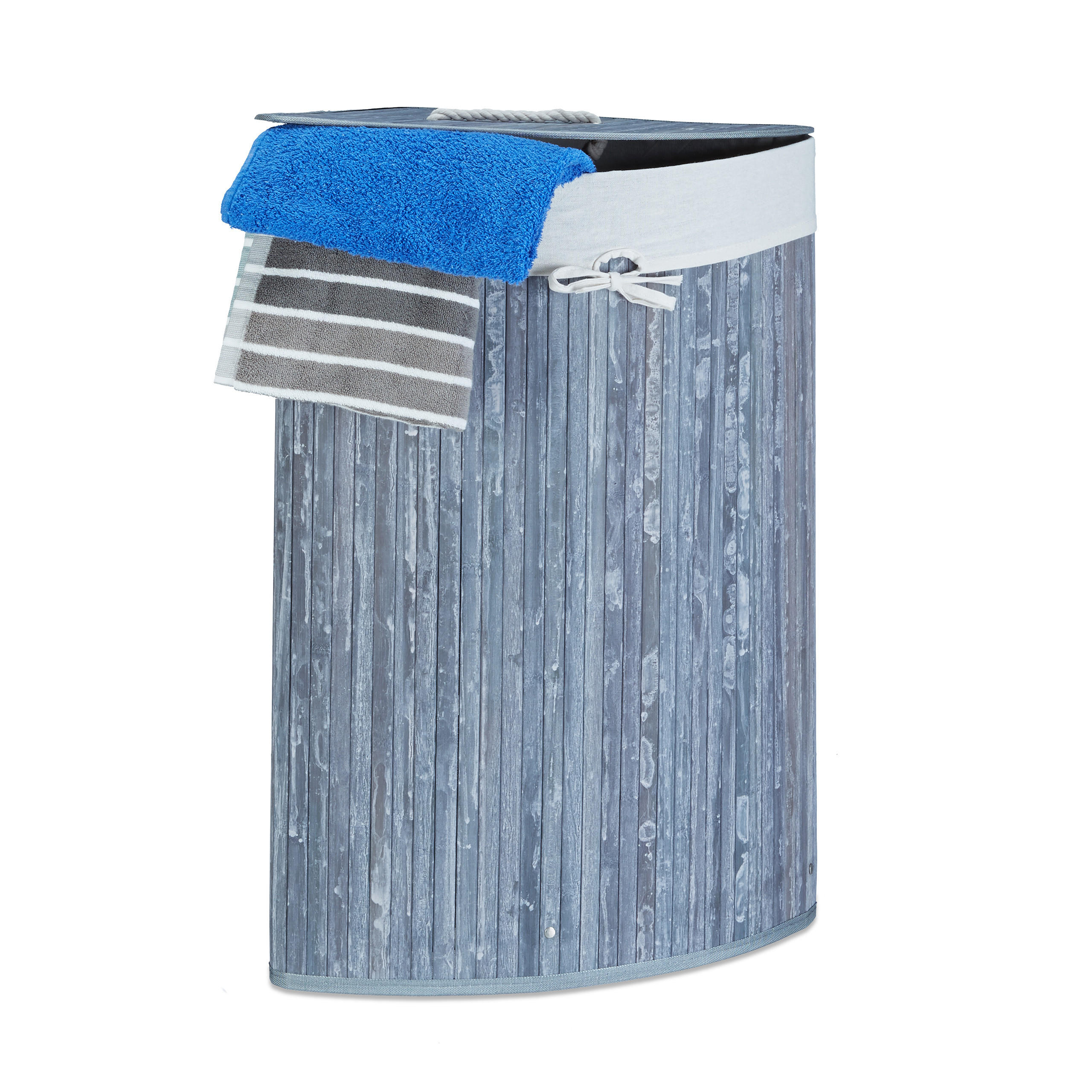 Relaxdays PRÁDELNÍK Šedý bambus rohový skládací s víkem 60 l