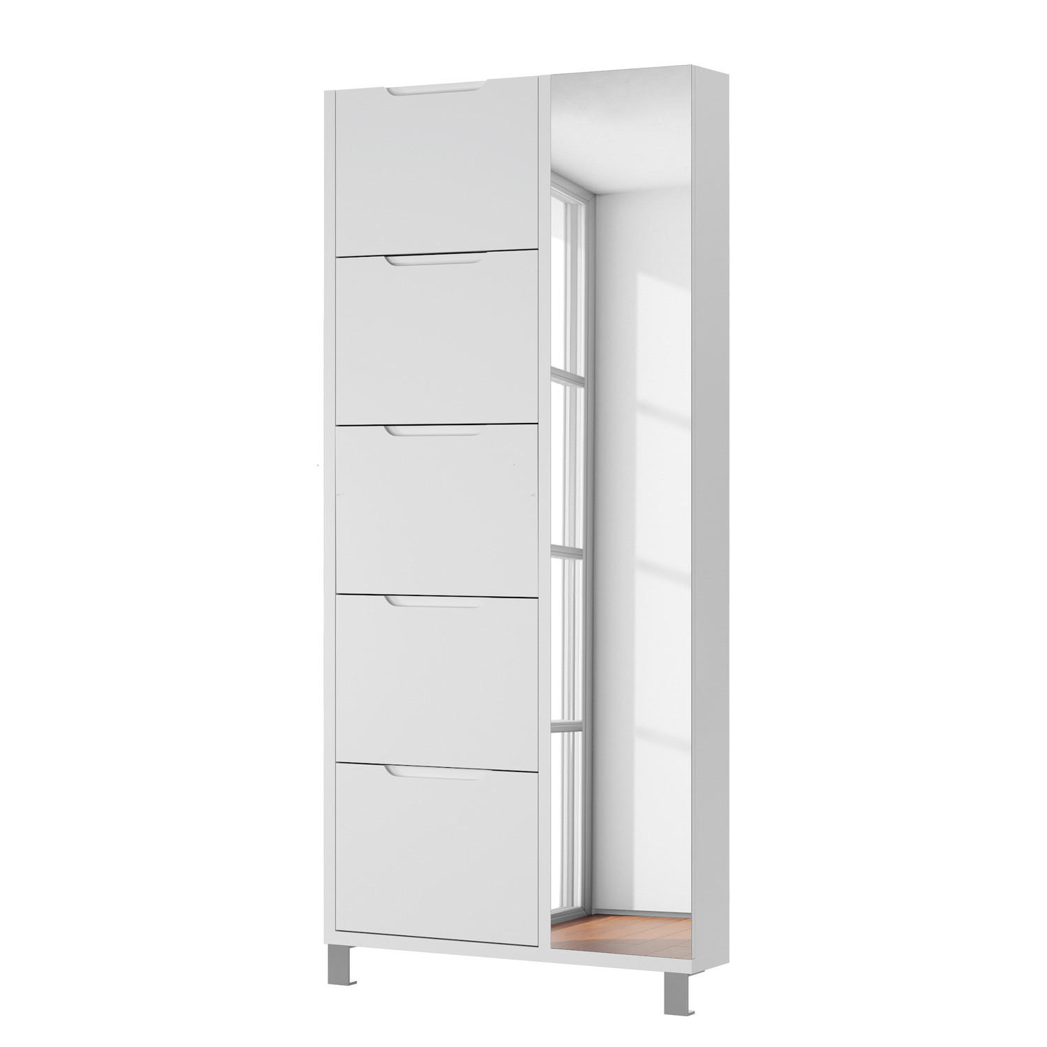 SCHUHSCHRANK mit Spiegeltür - Weiß - Weiß, Holzwerkstoff (85/185/17cm) - home24