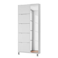 SCHUHSCHRANK mit Spiegeltür - Weiß - Weiß, Holzwerkstoff (85/185/17cm) - home24