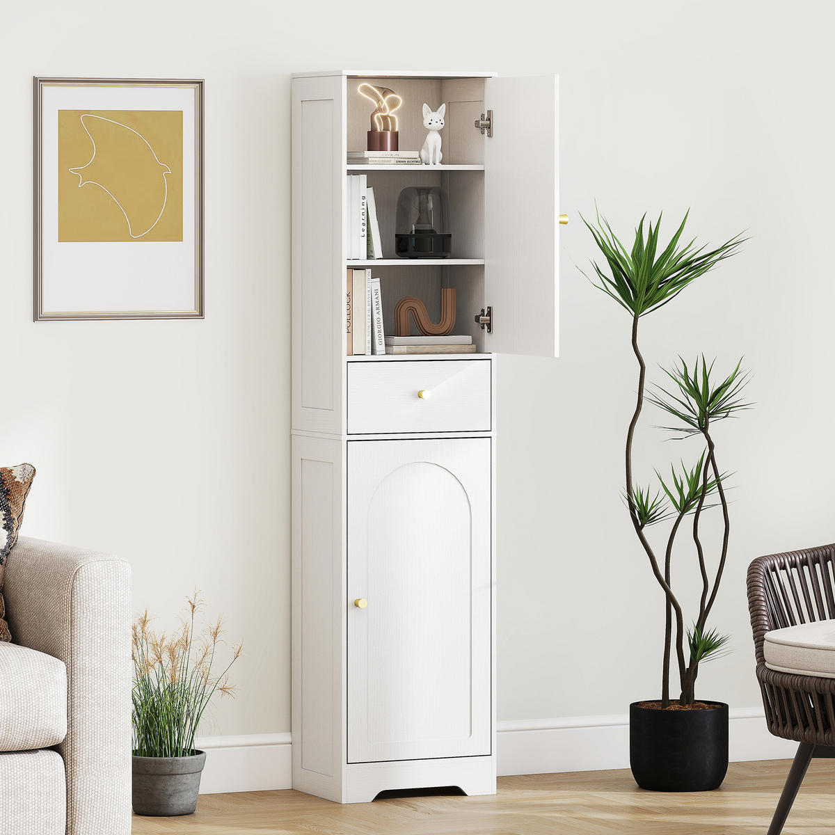 HOCHSCHRANK Weiß 40/29,5/170 cm - Weiß, Holzwerkstoff (40/170/29.5cm) - PANGIVO