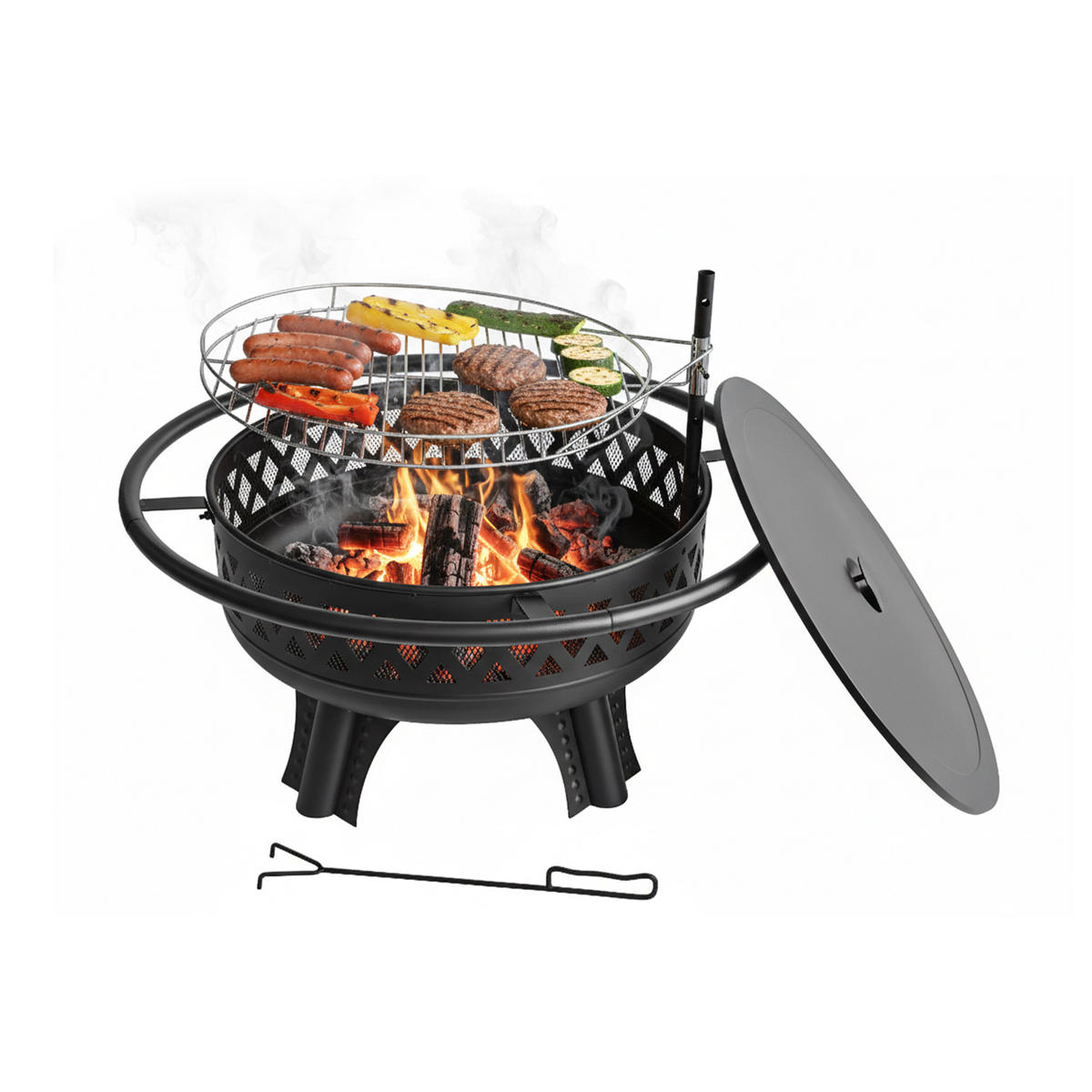 FEUERSCHALE - Schwarz, Metall (80.5/65/80.5cm) - Relaxdays