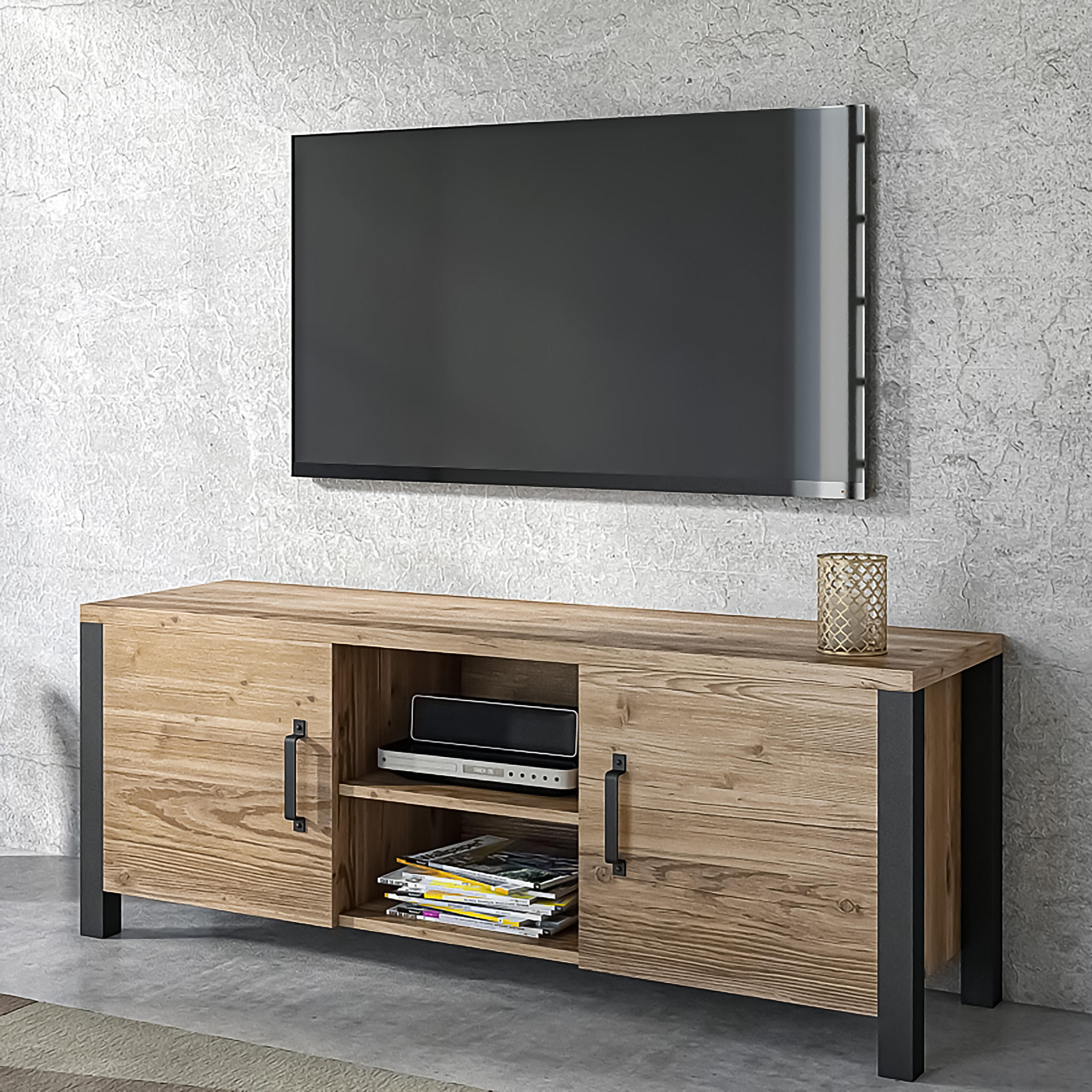 LOWBOARD OLIVIERO 147x43x57 cm mit 2 Türen Braun - Braun, Holzwerkstoff (147/57/43cm) - MASSENO