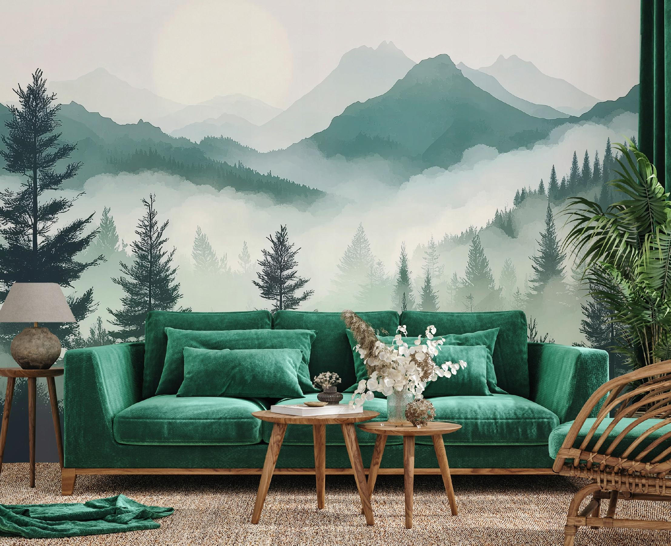 FOTOTAPETE Wald Berge Natur Vlies Tapete Wohnzimmer 400x280 - Grün, Papier (400/280cm) - Wallarena