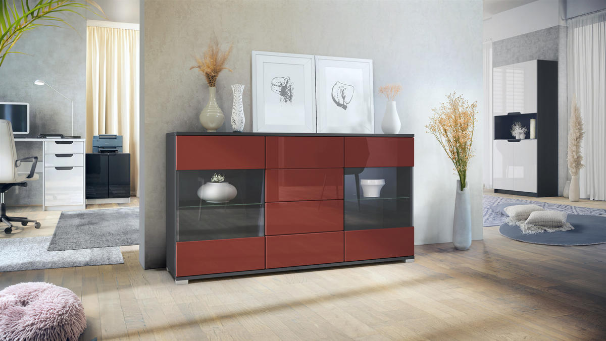 SIDEBOARD Bari Bordeaux Hochglanz - Bordeaux, Holzwerkstoff (138.5/75.5/35cm) - Vladon