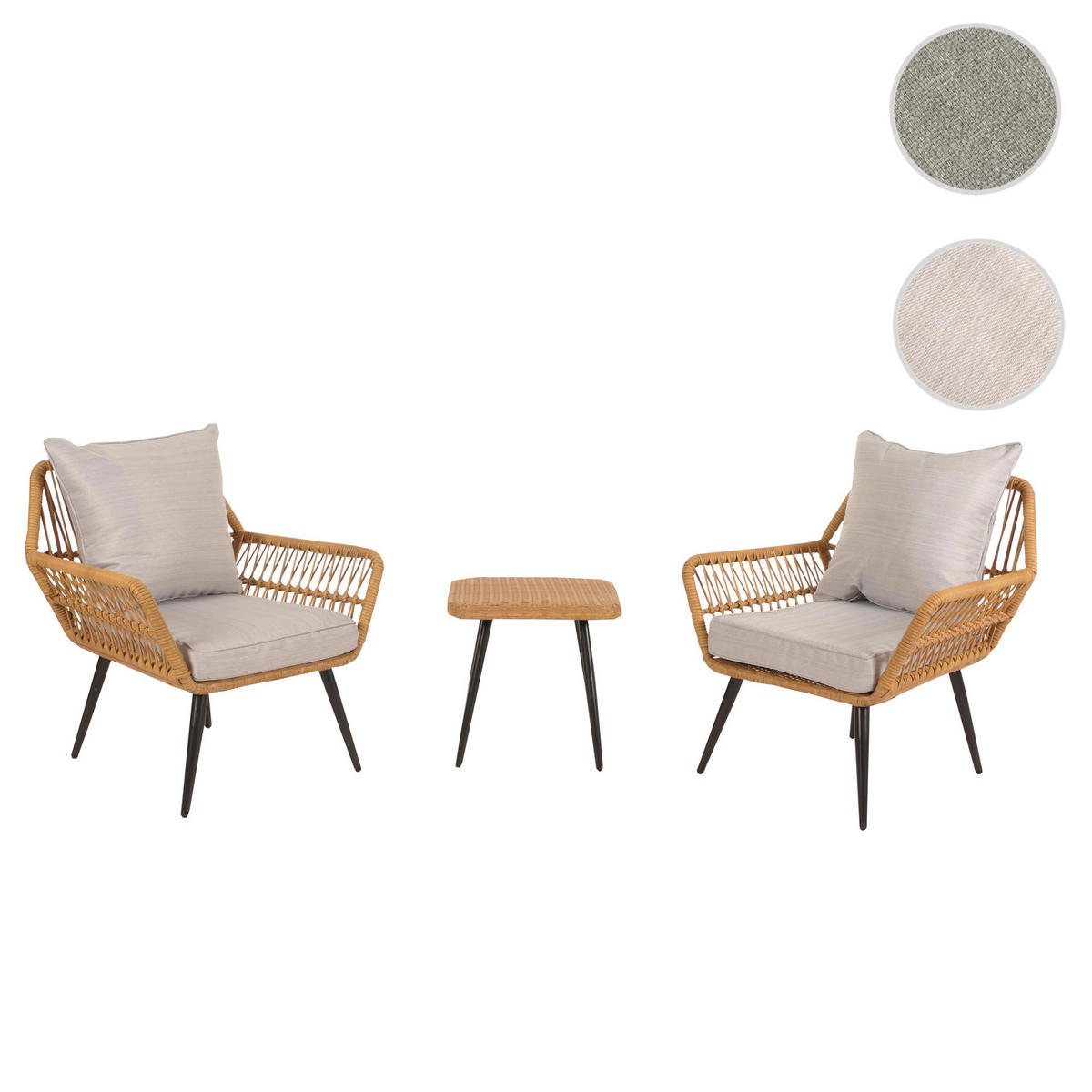 POLY-RATTAN GARNITUR Hellgrau - Hellgrau, Kunststoff - MCW