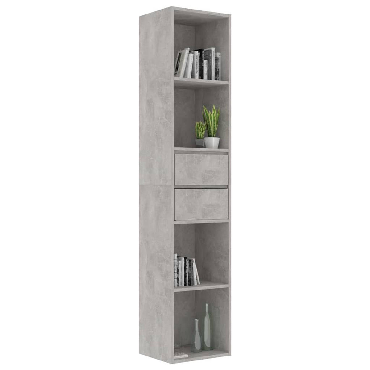 BÜCHERREGAL mit 4 Fächern, 2 Schubladen 36/30/171 cm aus Holzwerkstoff Betongrau - Hellgrau, Holz (36/171/30cm) - vidaXL