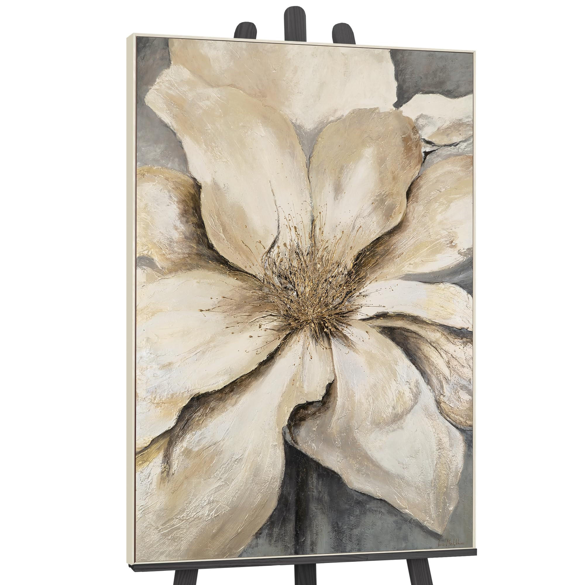 GEMÄLDE Goldene Blüte Schattenfugenrahmen Beige 120x80 cm - Beige, Holz (120/80cm) - YS-art gallery