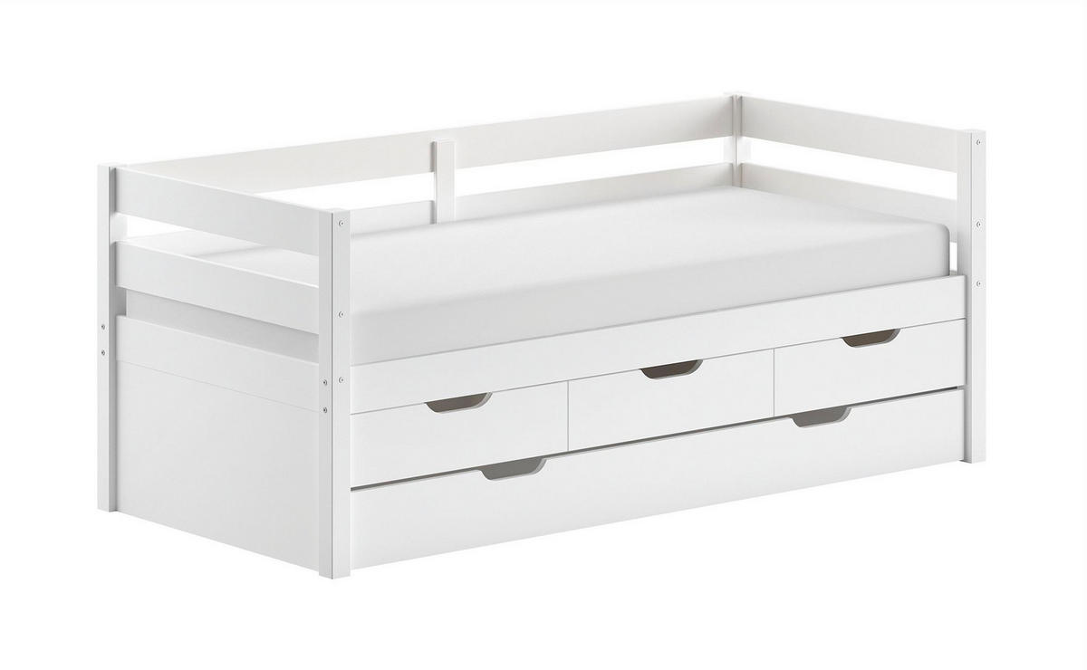 KOJENBETT Kelda 90x200 mit Bettschublade Kiefer Massivholz Weiß - Weiß, Holz (90/200cm) - 58aufmkessel