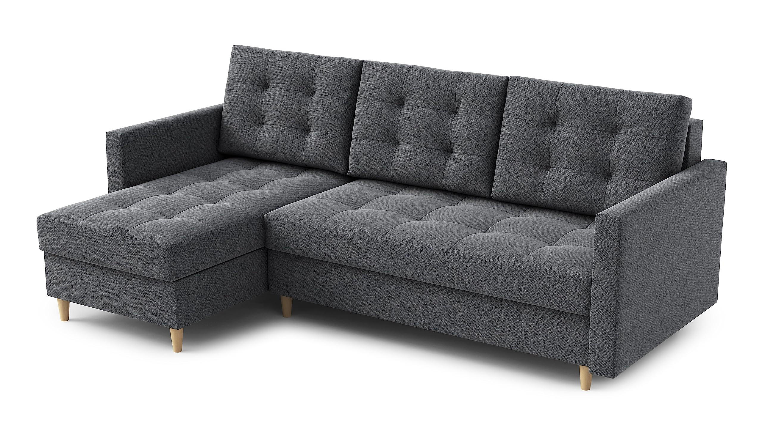 ECKSOFA DIVO 224x103 cm, Schlaffunktion, Dunkelgrau, Rechts - Dunkelgrau, Holz/Textil (144/224cm) - DomoHome
