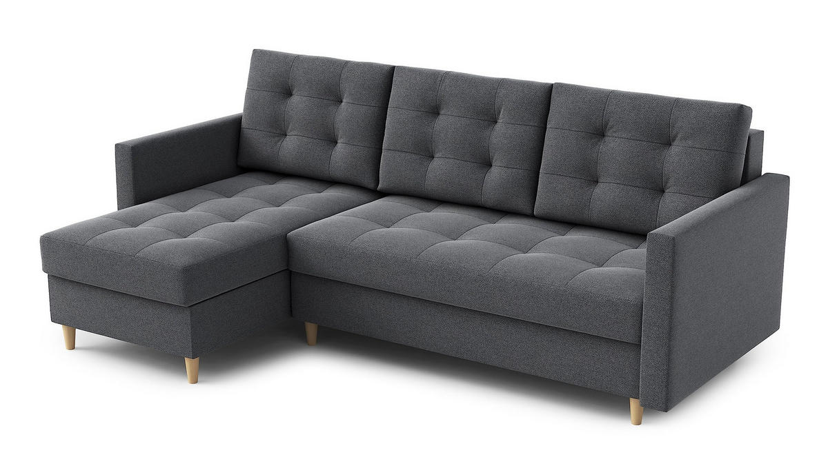 ECKSOFA DIVO 224x103 cm, Schlaffunktion, Dunkelgrau, Rechts - Dunkelgrau, Holz/Textil (144/224cm) - DomoHome