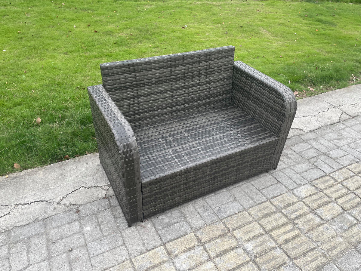 GARTENMÖBELGARNITUR mit KISSEN Polyrattan Dunkelgrau 7-Sitzer - Dunkelgrau/Grau, Glas/Kunststoff - Fimous