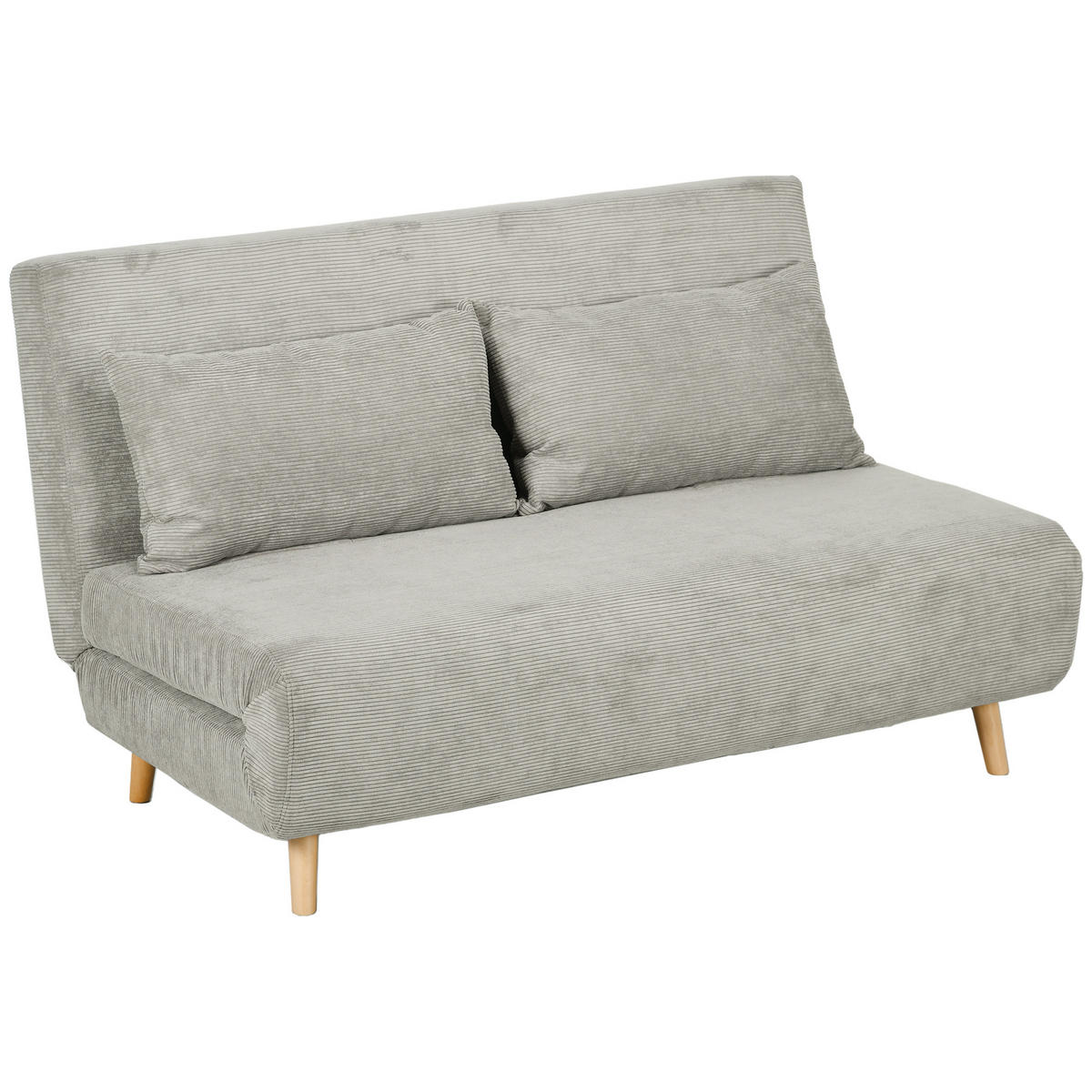 SCHLAFSOFA, Klappbett mit Bettfunktion, Rückenkissen, Polstersofa mit Samtoptik - Buchefarben/Grau, Buchenholz/Textil (90/81/141cm) - HOMCOM
