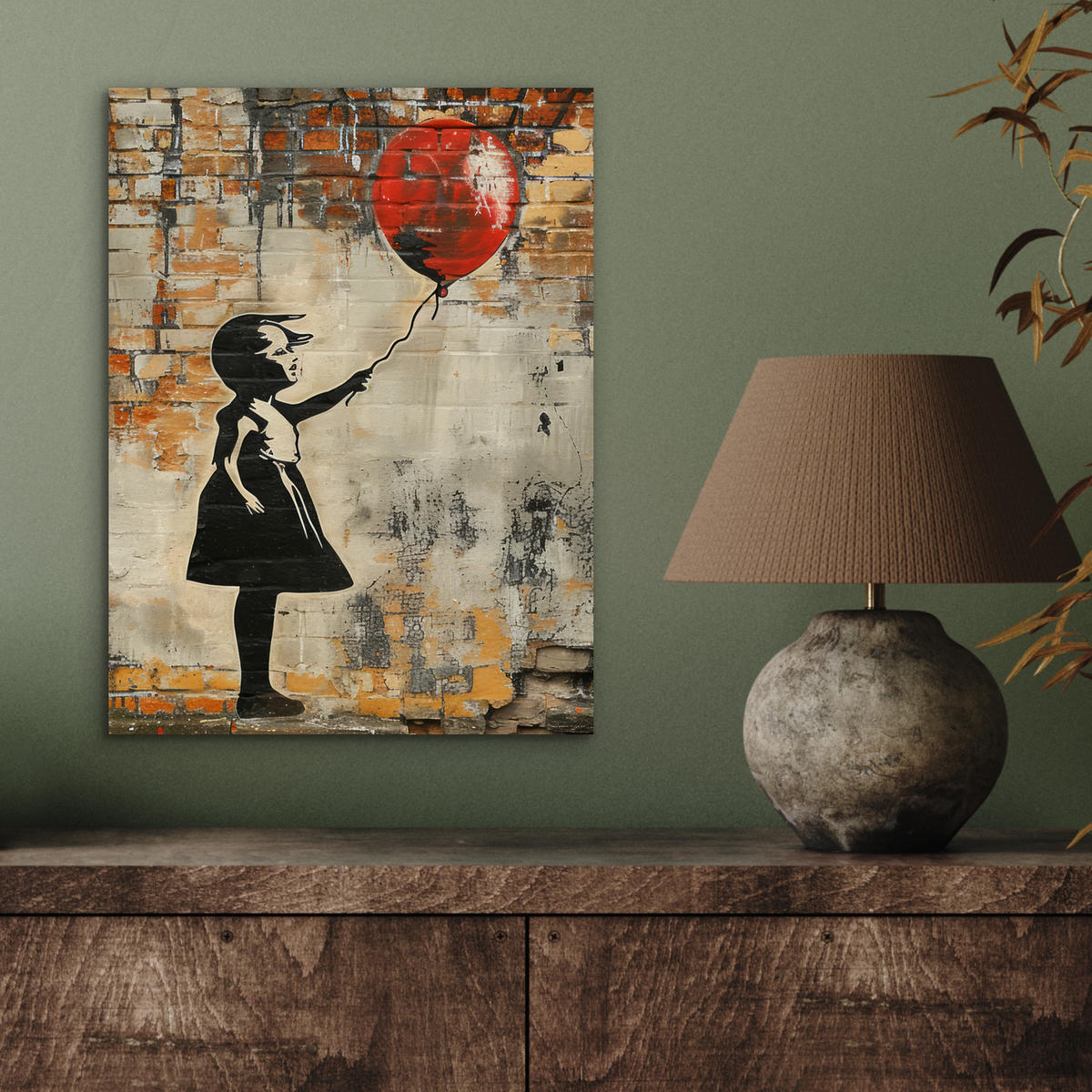 KOVOVÝ OBRAZ Graffiti - Banksy - Dievča - Street art 30x40 cm - piesková, kov (30/40cm) - MuchoWow