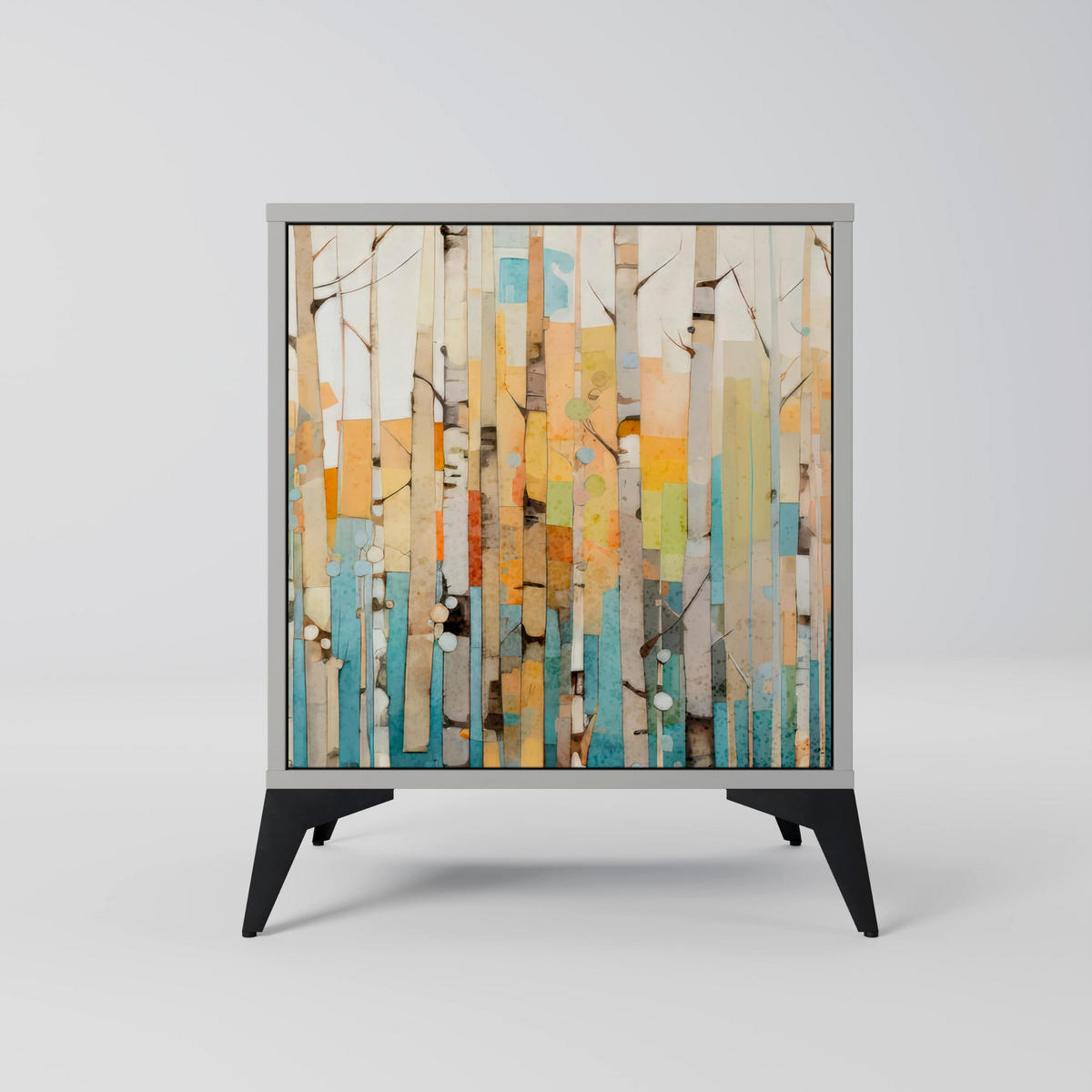 SIDEBOARD BIRCH KALEIDOSCOPE, Grau, 57,5x42x57,5 cm, Ohne Füße - Multicolor/Grau, Holzwerkstoff (57.5/57.5/42cm) - SpaceRebels