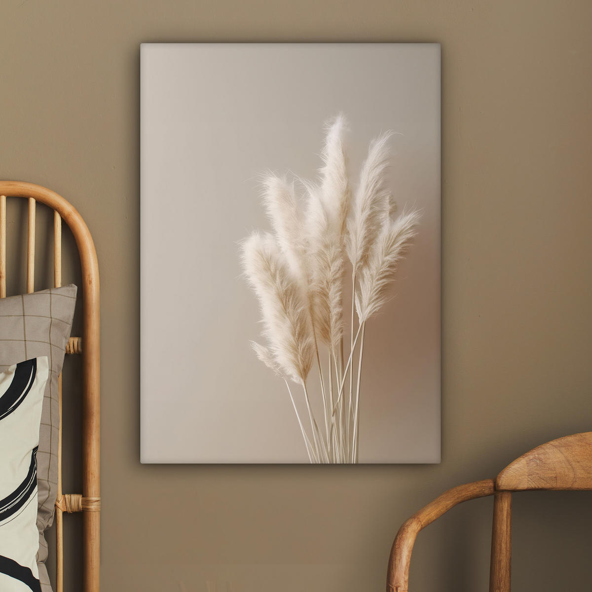 LEINWANDBILD Pampasgras - Federn - Pastell - Weiß 60x80 cm - Naturfarben, Textil (60/80cm) - MuchoWow
