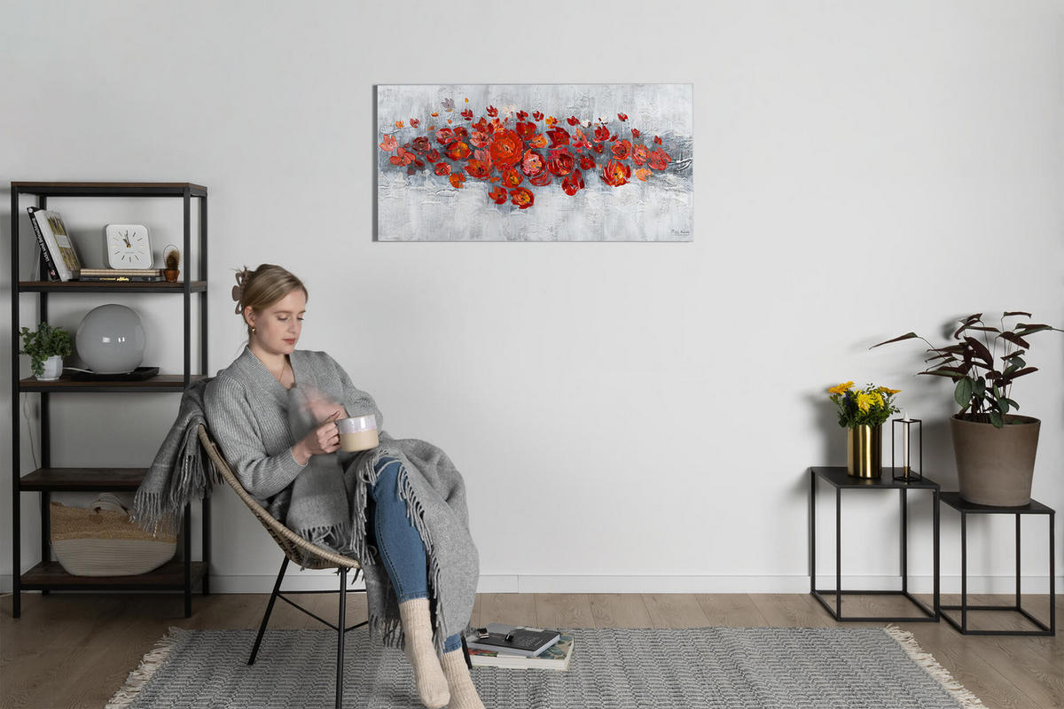 ÖLGEMÄLDE 120/60 cm - Rot/Grau, Holz/Textil (120/60cm) - KUNSTLOFT