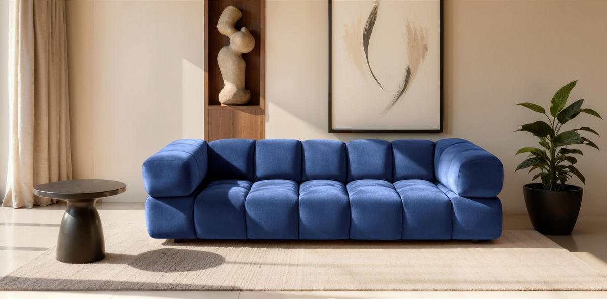 SOFA 4-Sitzer, Couch, Veloursstoff Bluvel, Tintenblau, Averro - Blau, Holz (280/70/96cm) - Kaiser Möbel