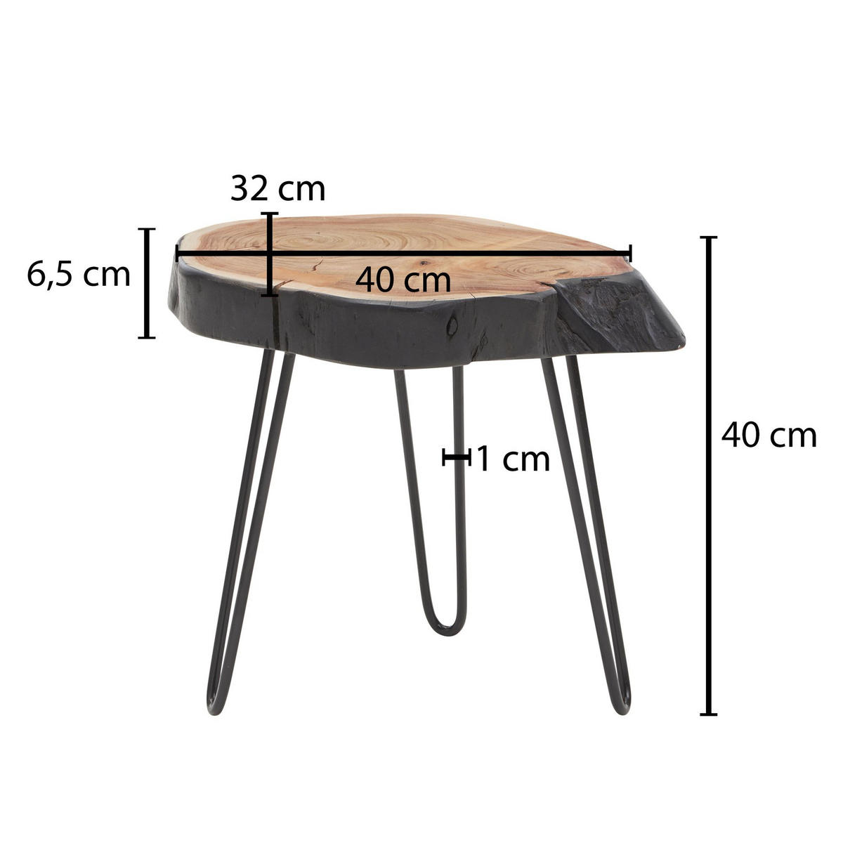 BEISTELLTISCH – Massivholz Natur Baumkante handgefertigt Industrial - Beige/Schwarz, Holz/Metall (32/40/40cm) - KADIMA DESIGN