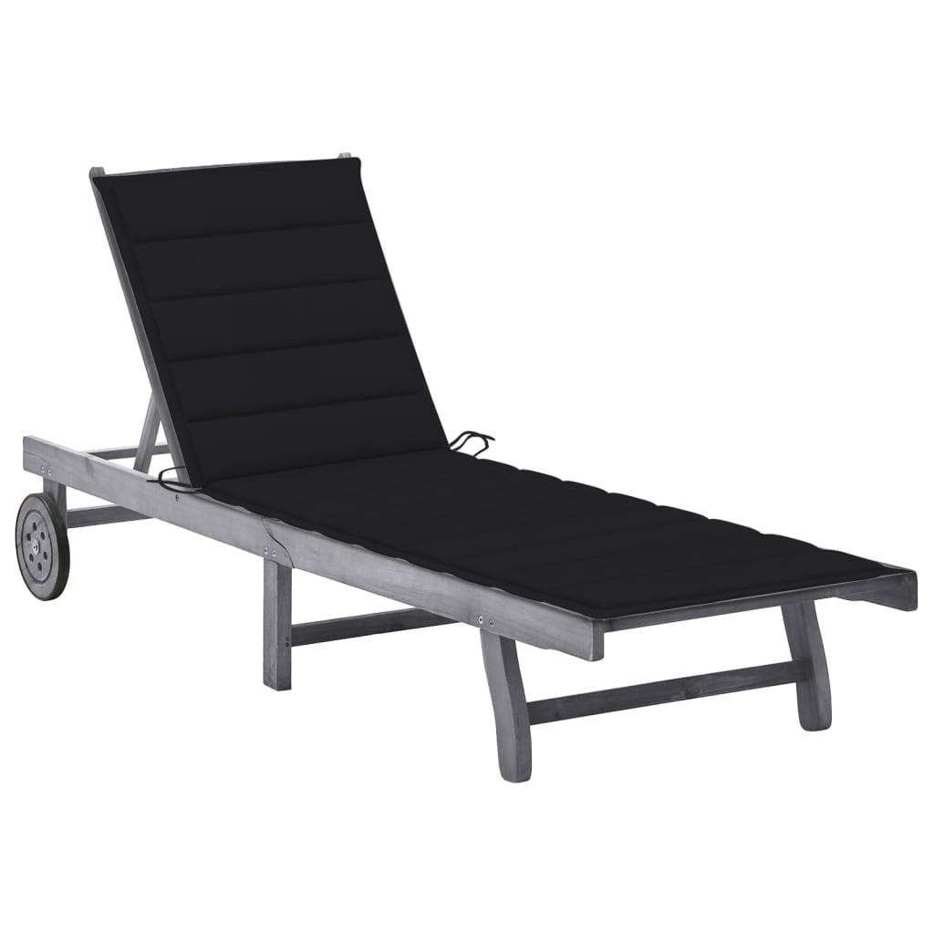 SONNENLIEGE mit Auflage Grau Akazie Massivholz - Grau, Holz (59/85/200cm) - furnicato