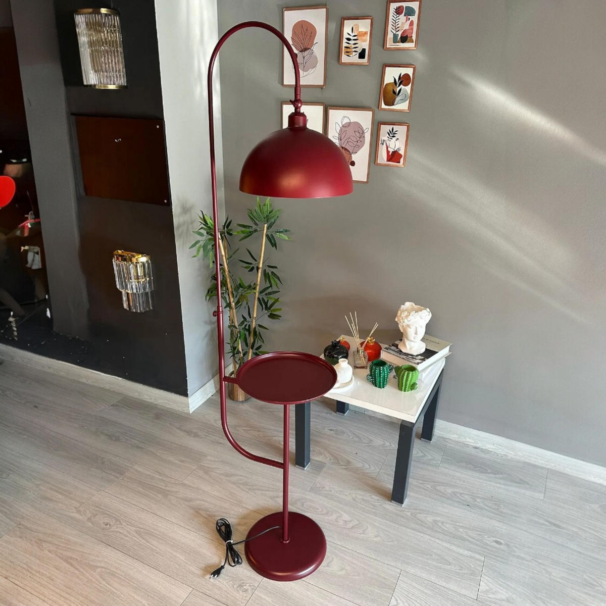 STEHLAMPE Gorkiede aus Metall mit Dimmer und Ablage - Bordeaux, Metall (37/37/170cm) - Bamyum