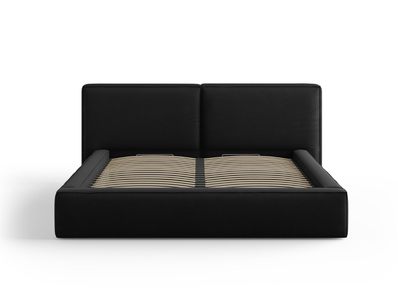 BETT mit Bettkasten und Kopfteil Jodie aus strukturiertem Stoff schwarz 180x200cm - Schwarz, Textil (180/200cm) - Micadoni