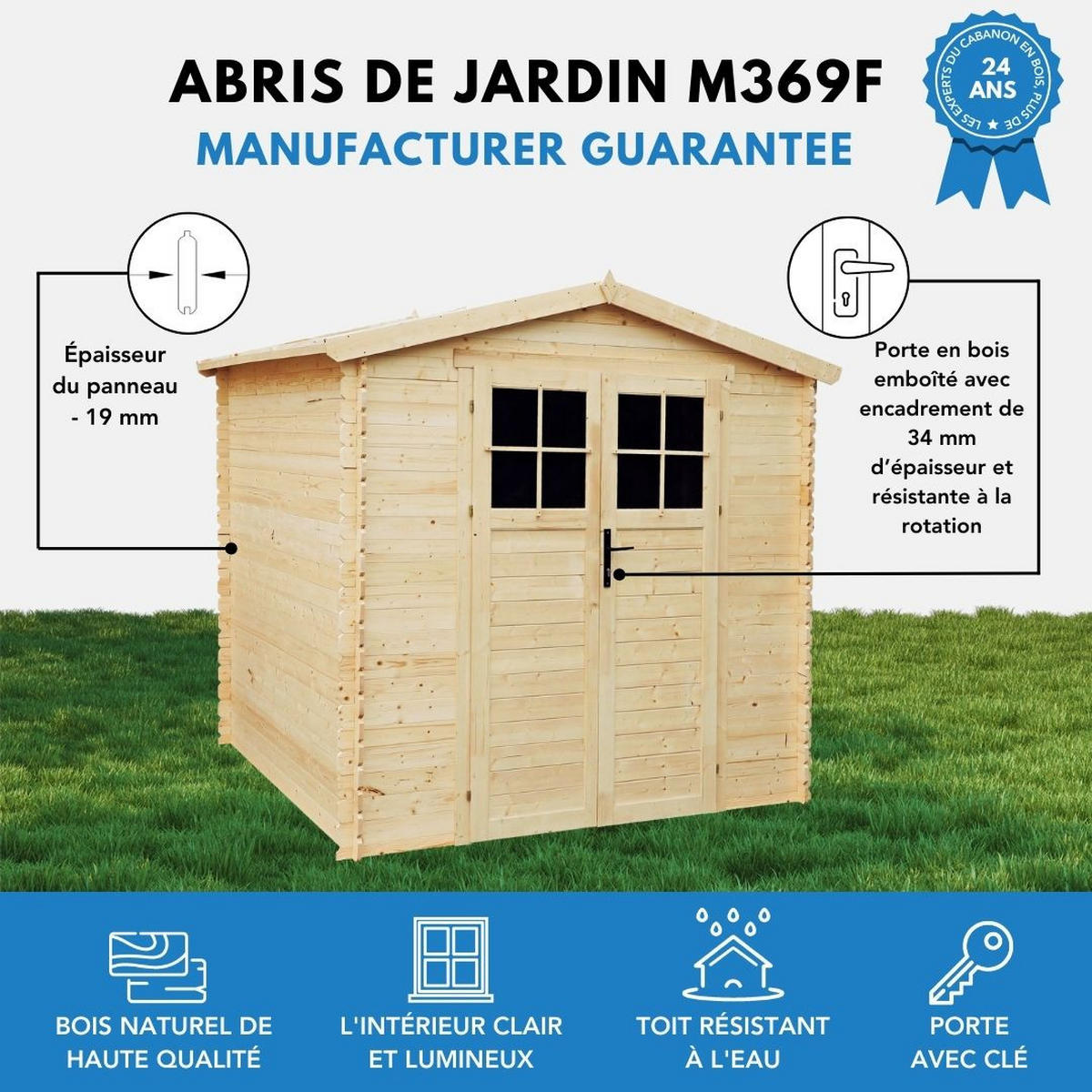 GARTENHAUS HOLZ - B236xL226xH218 cm/ 4,33 m2 - M369F - Beige, Holz (236/218/226cm) - Timbela