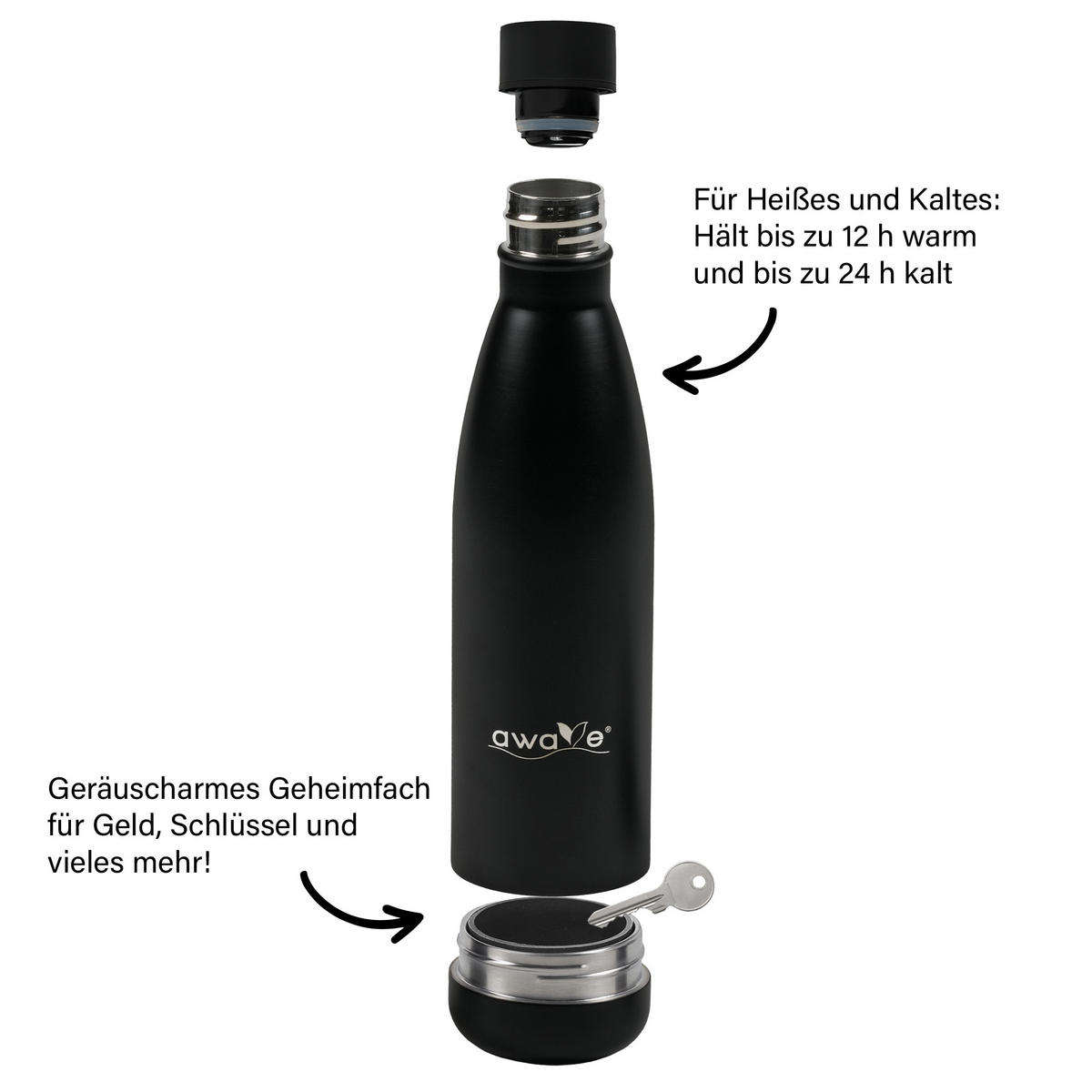 EDELSTAHL Trinkflasche 500 ml - Schwarz, Metall (0.5L) - Stoneline