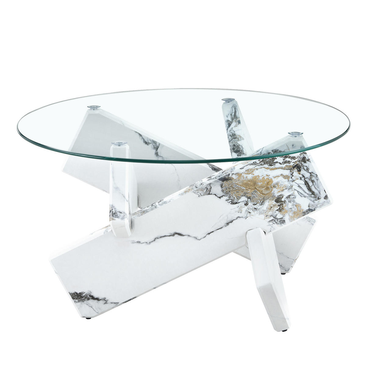 COUCHTISCH 79 cm mit Glasoberfläche und MDF-Stützbeinen in Weiß-Marmor-Design - Klar, Holzwerkstoff (79/79/45cm) - OKWISH