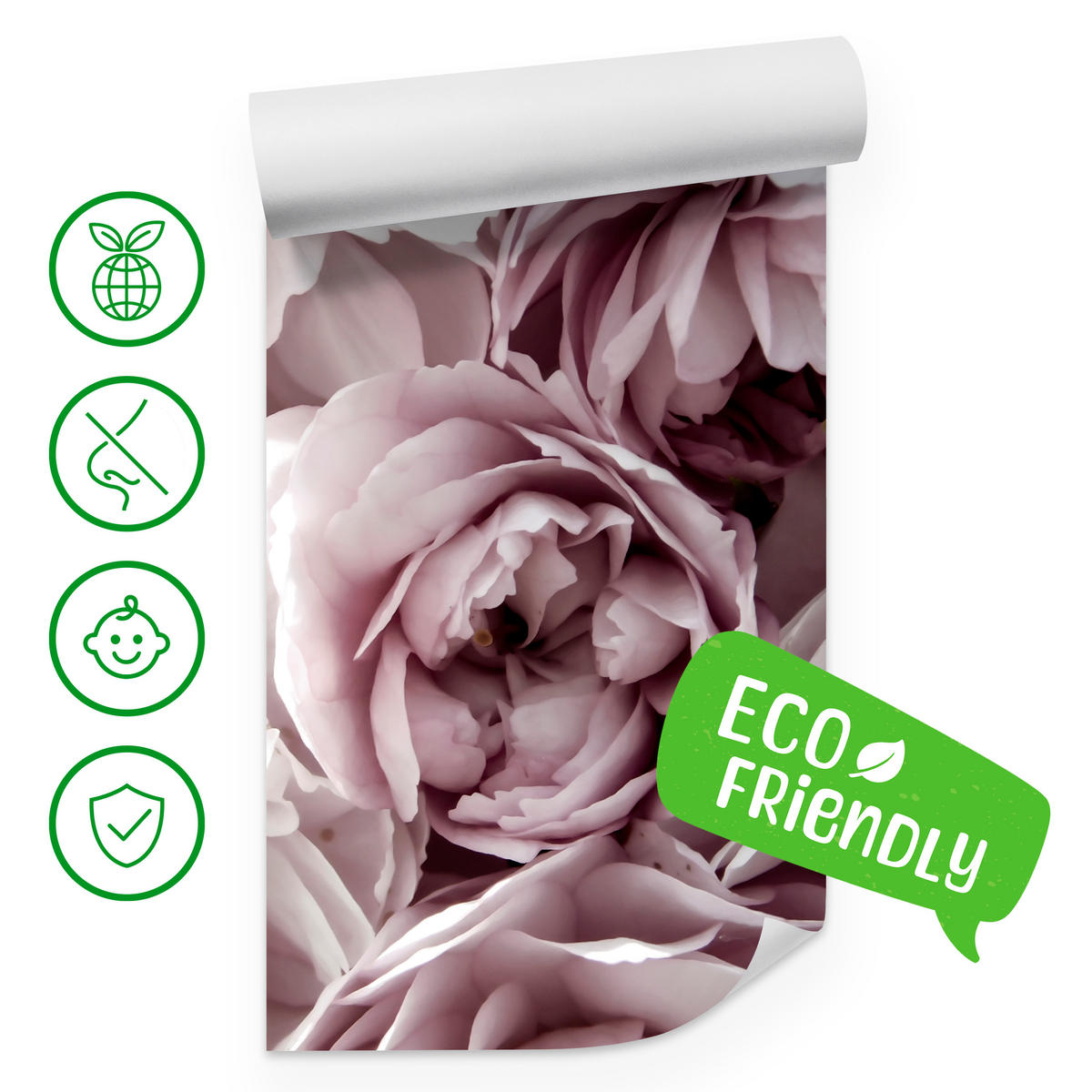 FOTOTAPETE für Badezimmer Pastell Pfingstrosen Blumen 300x210 - Beige/Violett, Papier (300/210cm) - Muralo